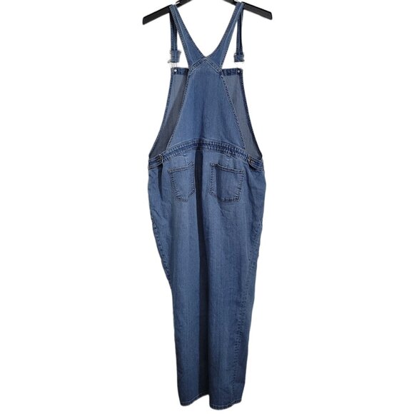 A Glow Maternity Straight Leg Bib Overalls Denim Jeans Blue Distressed Large Adj - Picture 2 of 14